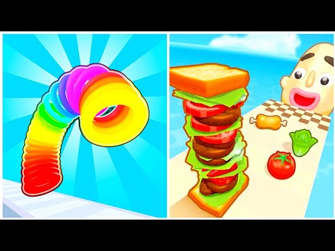 Sandwich Runner vs Slinky Hop 3D - Ultimate Running Challenge & Noob vs Pro vs Hacker Gameplay!