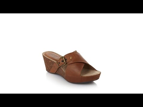 PureSole "Paradise" Leather Buckled Platform Wedge Sandal