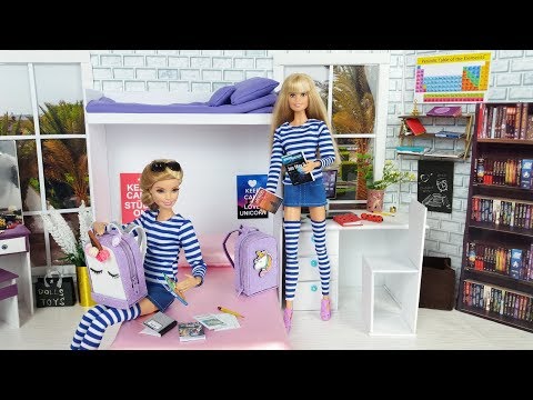 Barbie Sisters Morning  Bedroom Bunkbed Routine Dress up. New dress for Barbie School doll.