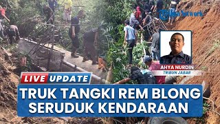 Truk Tangki Air Rem Blong Seruduk Pemotor & Mobil di Turunan Gekbrong Cianjur, Berakhir Masuk Parit