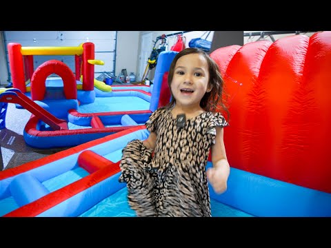 Bouncy House OBSTACLE COURSE in our GARAGE!! (the movie)