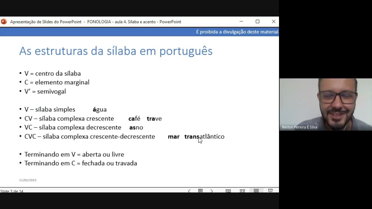 Português II - Fonética e Fonologia (Letras - UFF). Aula: a estrutura da sílaba em português.