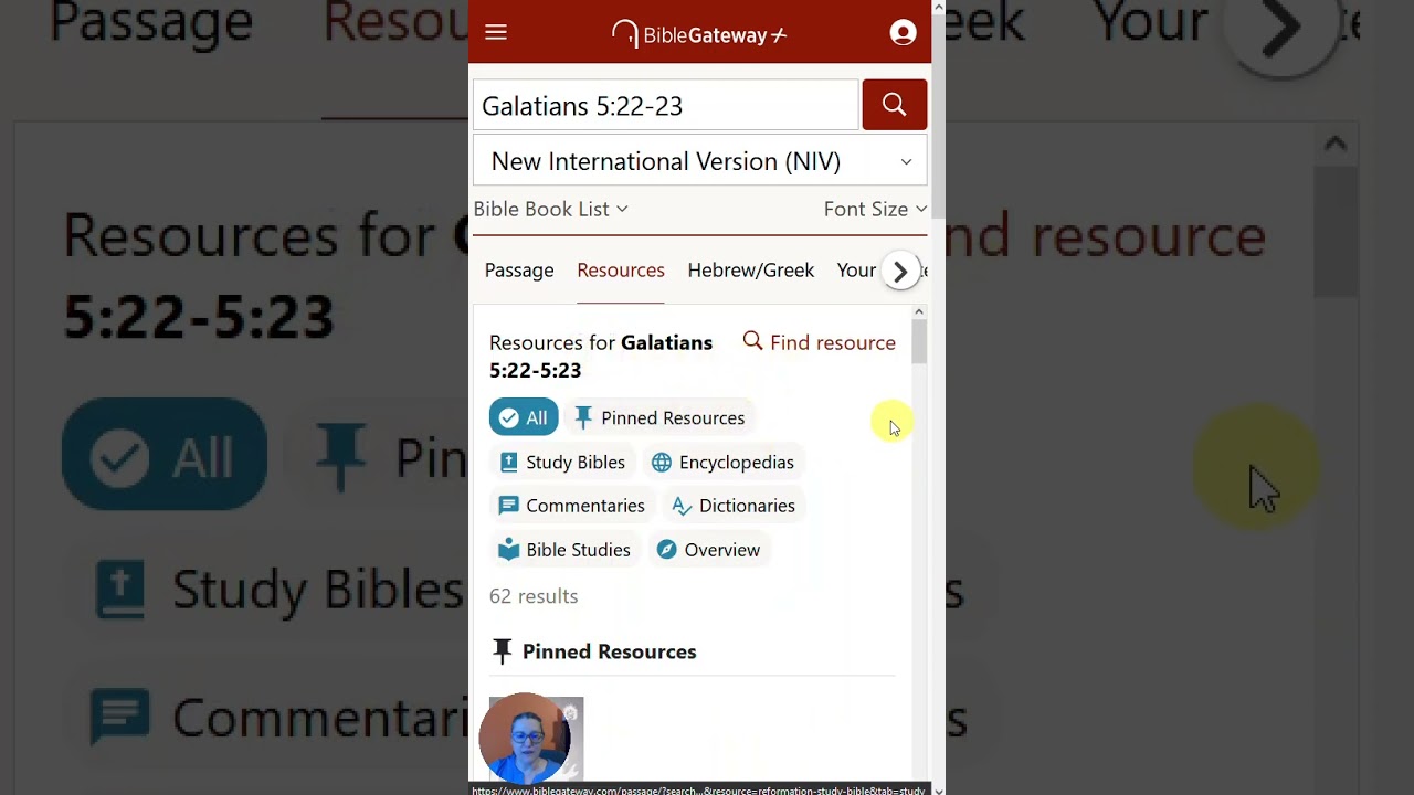 Jody from Bible Gateway demonstrates how to pin your most frequently used Study Resources