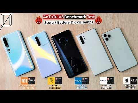 Realme X2 Pro vs iPhone 11 Pro Max vs Note 10+ vs Mi CC9 Pro Premium vs NEX 3 AnTuTu Benchmark Test