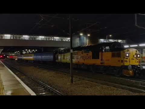 4K Colas 37099 & 37116 depart Peterborough with 3Z14 - 22/12/20