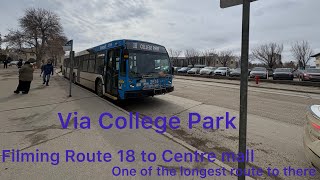 Saskatoon Transit 2-car electric bus Route 18 Place Riel Terminal E/S to Centre mall Terminal O/B