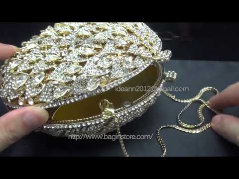 Egg-Shaped Golden Evening Clutch Bag Diamond Party Purse