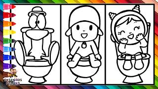 Desenhar e Colorir Pocoyo e Seus Amigos no Banheiro 🚽 👶👧🦆🐙 Desenhos para Crianças
