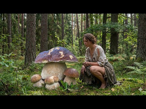 samotna kobieta zbierająca grzyby w dzikich górach 2025 #funghiporcini #grzyby #grzyby #jedzenie