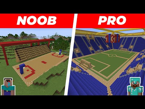 Minecraft NOOB vs PRO: SPORTS STADIUM BUILD CHALLENGE in Minecraft Animation