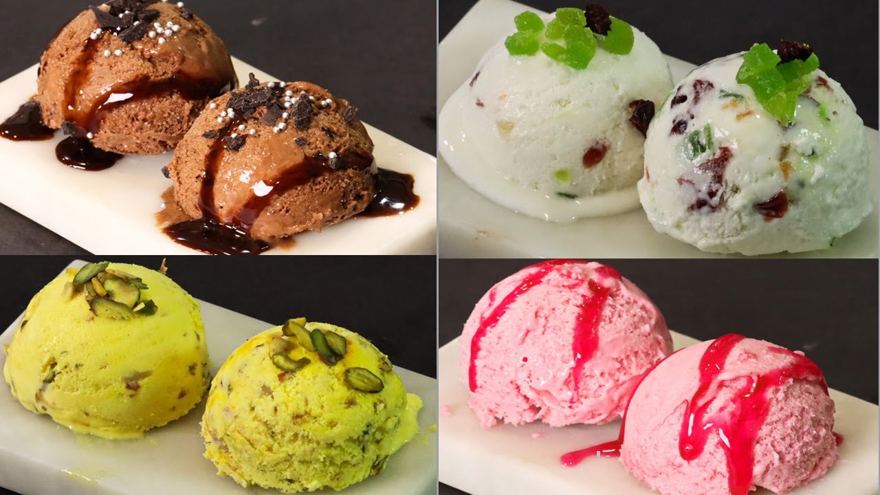 फक्त दुधापासून बनवा विकत मिळते तशी परफेक्ट आईस्क्रिम | 4 types of Ice Cream Recipe | MadhurasRecipe