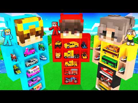 We Built GARAGES in Our STATUES! (Minecraft)
