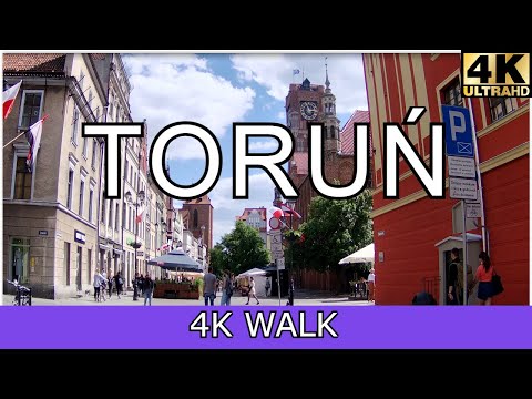 Cidade Velha de Toruń - Polônia, caminhando em Toruń 4K