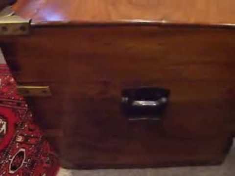 Antique Victorian camphorwood brass bound military trunk