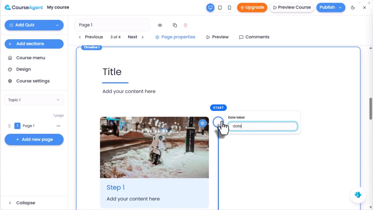 CourseAgent course editor - drag-and-drop section editing