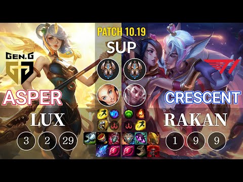 GEN Asper Lux vs T1 Crescent Rakan Sup - KR Patch 10.19