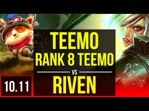 TEEMO vs RIVEN (TOP) | Rank 8 Teemo, 1400+ games, 1.1M mastery points | EUW Master | v10.11