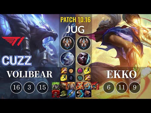 T1 Cuzz Volibear vs Ekko Jungle - KR Patch 10.16