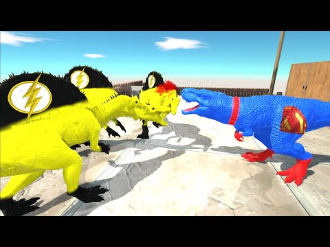 3-X FLASH SPINOSAURUS VS SUPERMAN T-REX DEATH RUN - Animal Revolt Battle Simulator