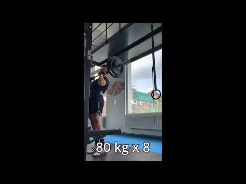 Overhead press 90 kg x 3, 80 kg x 8, 70 kg x 10