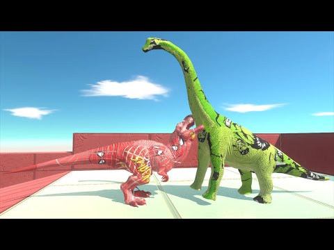 SPIDERMAN T-REX vs BRACHIOSAURUS HULK CITY DEATH RUN - Animal Revolt Battle Simulator