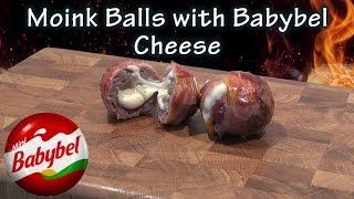 Moink balls. Babybel Cheese wrapped in seasoned beef, wrapped in Bacon and covered in BBQ sauce. Wha