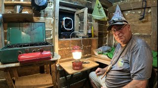 Off Grid Cabin Overnight Camping and Cooking Pork Loin and Veggies on my Coleman stove in Alabama
