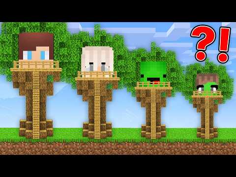 Mikey Family and JJ Family from GIANT to TINY Tree Base - Minecraft Maizen