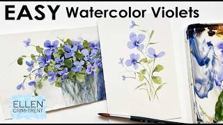 EASY watercolor Violets for beginners