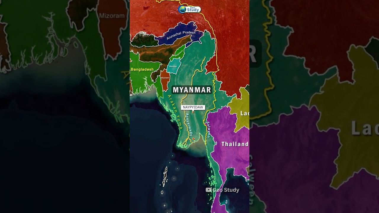 Myanmar Through Map Animation #myanmar #geostudy #worldgeography #upsc #upscexam #mapanimation
