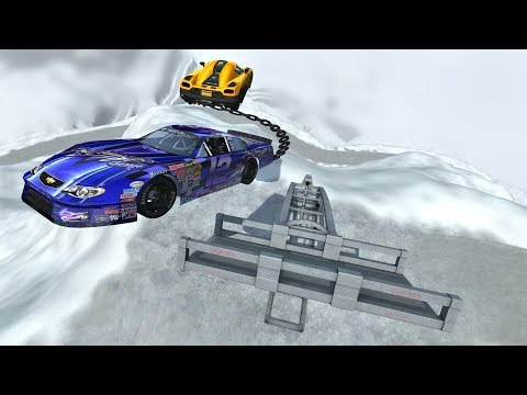 Chained Cars Thrown on Catapult - Beamng drive