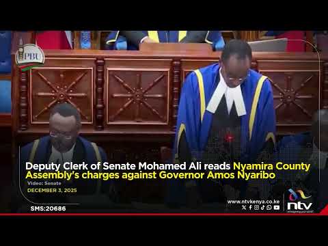 Deputy Clerk of Senate reads Nyamira County Assembly's charges against Governor Amos Nyaribo