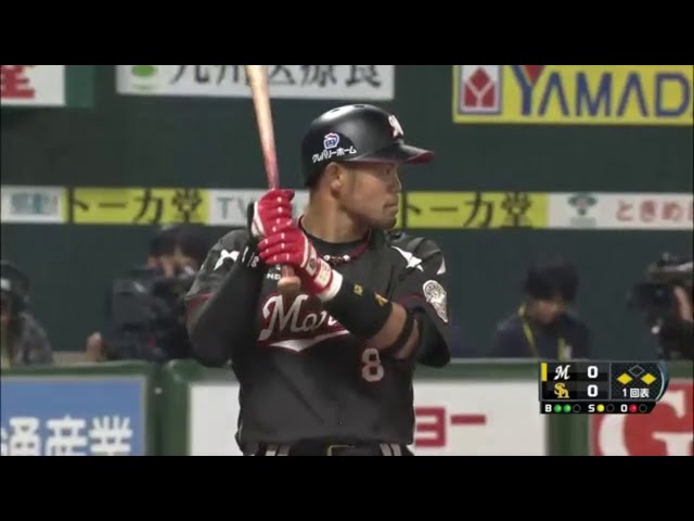 【1回表】マリーンズ・今江 ライト前に落ちる先制タイムリーヒット!! 2015/3/28 H-M