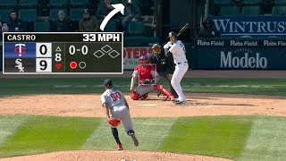 Willi Castro hits 33 miles per hour during EPIC Position Player Pitching inning