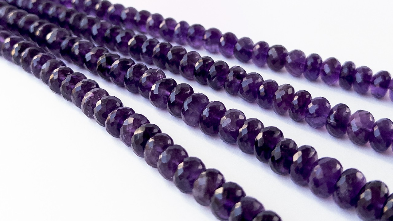 Amethyst | Faceted Rondelle | 10.5-11.5mm Bead Size | 25cm Strand Length video