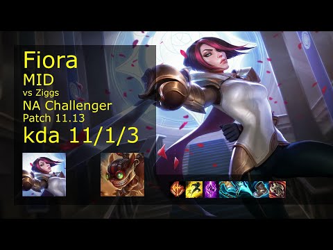 Fiora vs Ziggs Mid - NA Challenger 11/1/3 Patch 11.13 Gameplay