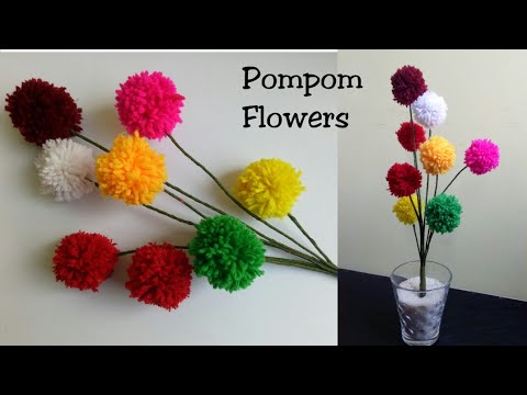 DIY Pom Pom flowers| How to make pompom flowers|Yarn Flowers|Home decoration ideas -Sapna Creations Video