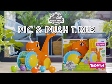 TOMY stumdukas Pic &amp; Push T-Rex, E73254 video