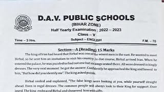 DAV Class 5 English Half Yearly Question paper 2023-2024, DAV class 5 English question Paper.