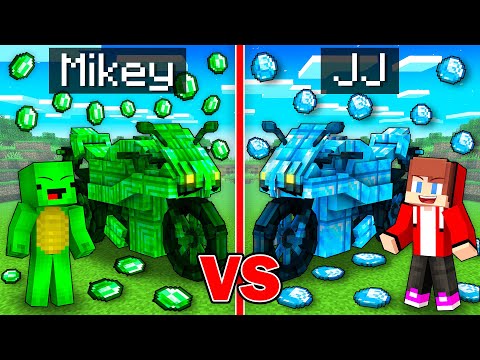 Mikey EMERALD vs JJ DIAMOND Motorcycle Survival Battle in Minecraft - Maizen