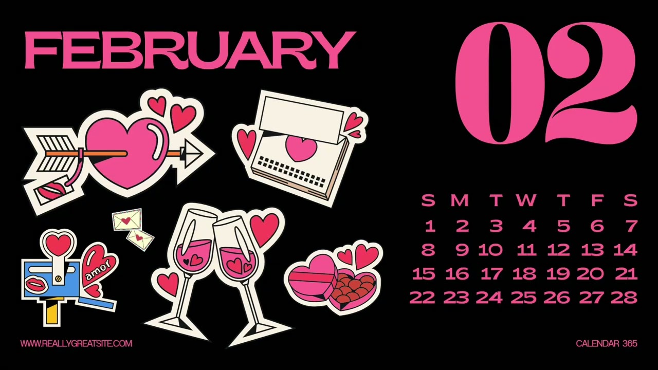 Modern Bold Typography Black and Pink February 2026 Monthly Calendar - February 2026 Calendars