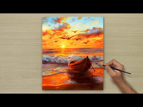 Painting a Beautiful Sunset Seascape / Acrylic painting / Art paintings