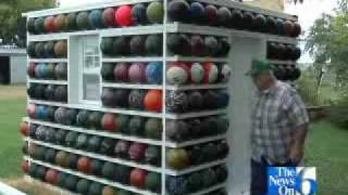 Chris and Amy's Bowling Ball Yard Art