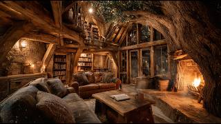 🪵A Warm Treehouse Hideout at Night Forest I Immersive Experience