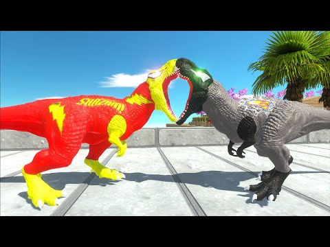 SHAZAM T-REX VS SILVER SUPERMAN T-REX DEATH RUN - Animal Revolt Battle Simulator