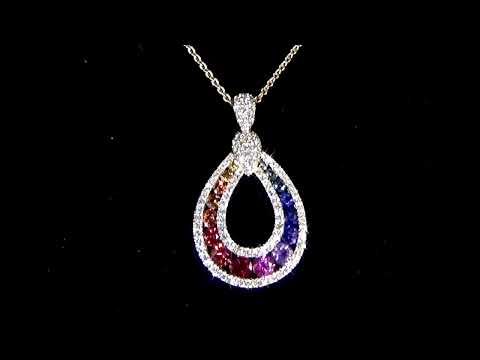 18k Rose Gold Rainbow Sapphire and Diamond Pendant