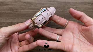 Vídeo de Pulseira Couro Slim Fina Marrom Compatível com Apple Watch