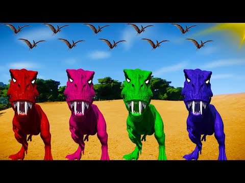 Team Rexy Color Pack vs Indoraptor, Spinosaurus, I-Rex - Jurassic World Evolution Dinosaurs Fighting