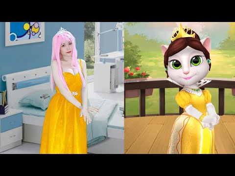 Imitate Angela To Be A Lovely Queen - My Talking Angela In Real Life Vs Elizabeth Phuong
