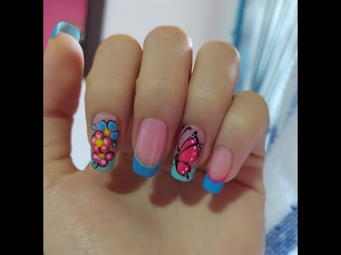 DISEÑO DE UÑAS MARIPOSA CON FLORES FACIL DE HACER – BUTTERFLY NAIL ART – FLOWERS NAIL ART – NLC